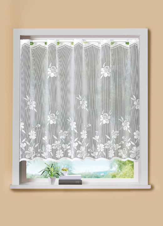 Wohnen - Kleinfenster-Store Blumenranke mit Stangendurchzug, in Größe 120 (H80xB100 cm) bis 125 (H100xB150 cm), in Farbe WEISS Ansicht 1
