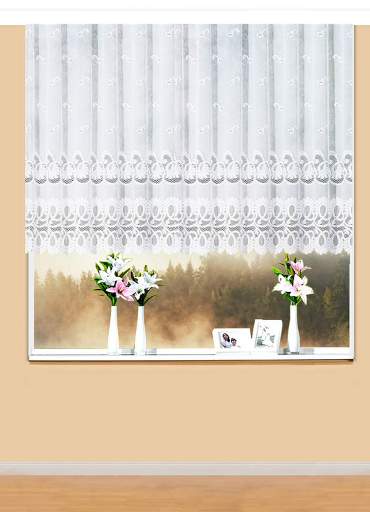 Wohnen - Blumenfenster-Store mit Automatikfaltenband, in Größe 140 (H120xB300 cm) bis 181 (H175xB600 cm), in Farbe WEISS Ansicht 1