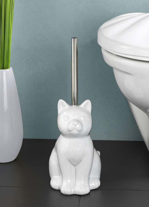 Badezimmeraccessoires - WC-Garnitur im Katzen-Design, in Farbe WEISS Ansicht 1