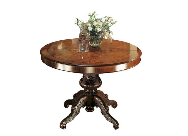 Esstische - Elegante Esstische mit ausziehbarer Tischplatte, in Farbe NUSSBAUM, in Ausführung Tisch rund Ansicht 2