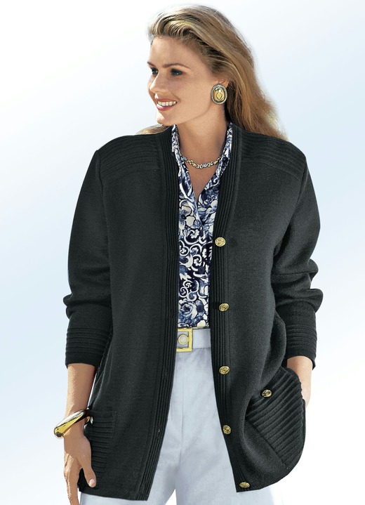 Strickjacken - Strickjacke mit Schurwolle, in Größe 038 bis 052, in Farbe MARINE Ansicht 4