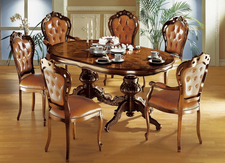 Esstische - Elegante Esstische mit ausziehbarer Tischplatte, in Farbe NUSSBAUM, in Ausführung Tisch rund Ansicht 3