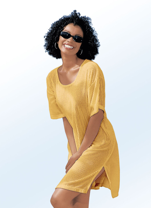 Strandkleider - Frottier-Kleid mit Streifenstruktur und kurzen Ärmeln, in Größe 036 bis 052, in Farbe TÜRKIS Ansicht 2