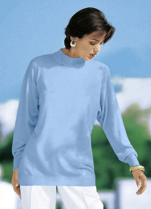 Langarm - Pullover in Feinstrick mit Schurwolle, in Größe 036 bis 050, in Farbe TÜRKIS Ansicht 5