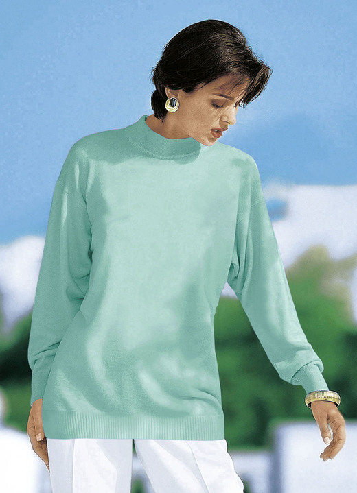 Langarm - Pullover in Feinstrick mit Schurwolle, in Größe 036 bis 050, in Farbe TÜRKIS Ansicht 3