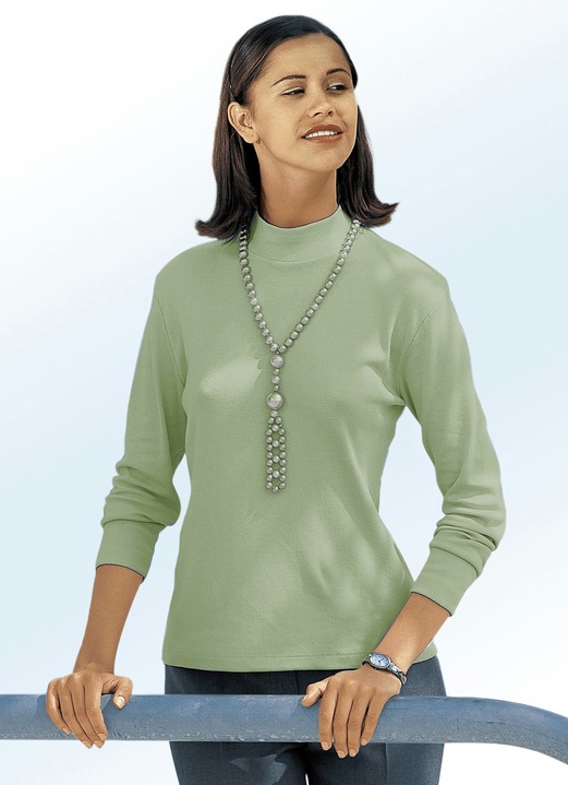 Langarm - Shirt mit Stehkragen, in Größe 034 bis 052, in Farbe FLASCHENGRÜN Ansicht 6