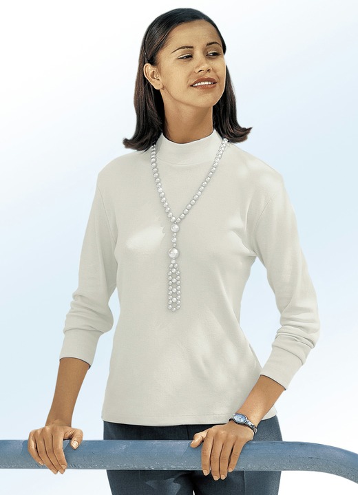 Langarm - Shirt mit Stehkragen, in Größe 034 bis 052, in Farbe HELLBLAU Ansicht 12