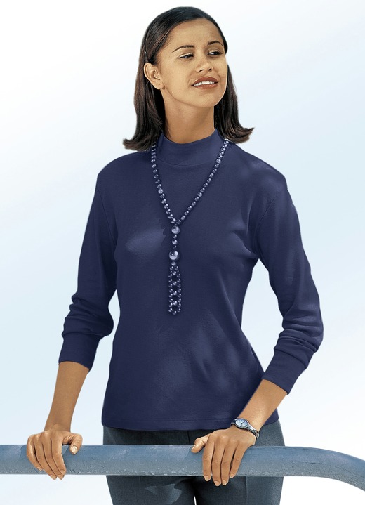 Langarm - Shirt mit Stehkragen, in Größe 034 bis 052, in Farbe FLASCHENGRÜN Ansicht 8