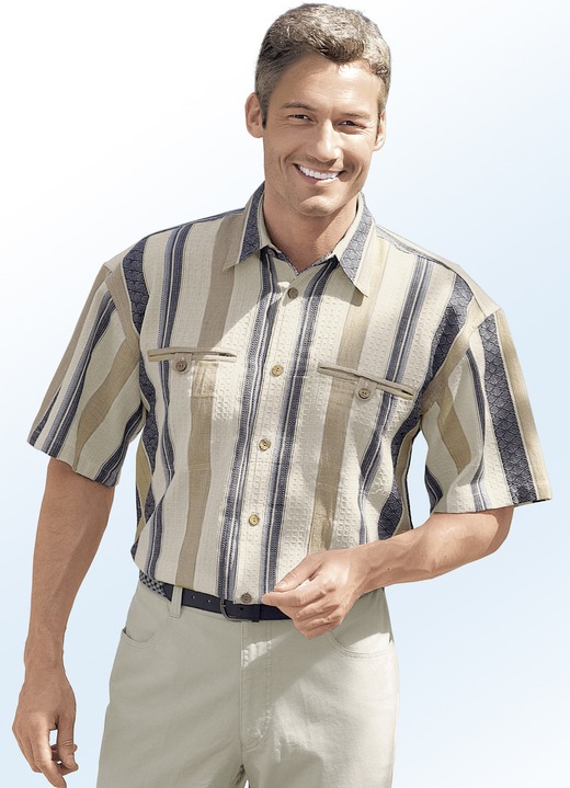 Freizeithemden - Hemd mit Brustpaspeltaschen, in Größe 3XL (47/48) bis XXL (45/46), in Farbe ECRU-TAUPE-ANTHRAZIT