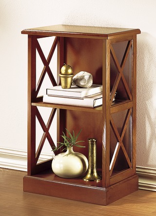 Möbel - Teilmassives Regal mit dekorativen Kreuzsprossen, in Farbe NUSSBAUM, in Ausführung klein – Farbe NUSSBAUM – Ansicht 