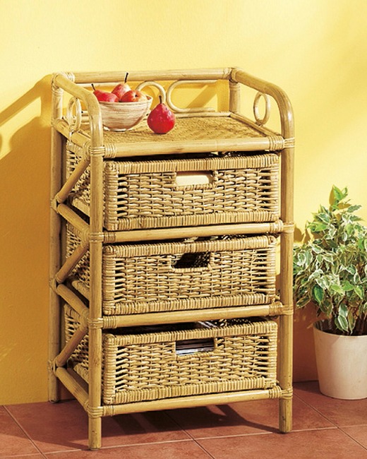 Möbel - Rattan Regal, in Farbe HONIG, in Ausführung Mit 3 großen Schubladen Ansicht 1