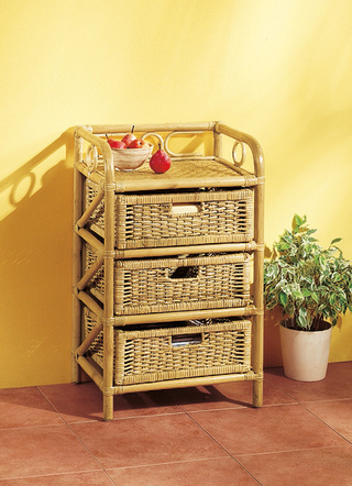 Möbel - Rattan Regal, in Farbe HONIG, in Ausführung Mit 3 großen Schubladen – Farbe HONIG – Ansicht 
