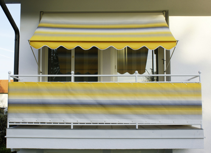 Sichtschutz - Balkonbespannung mit Ösen und Schnur, in Größe 075 (Höhe 75 cm) bis 090 (Höhe 90 cm), in Farbe GELB-GRAU Ansicht 2