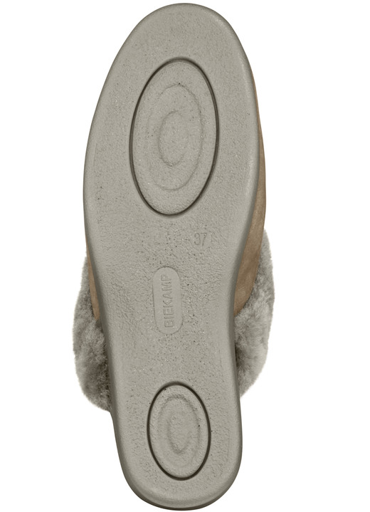 Hausschuhe - ELENA EDEN Pantoffel mit echtem Lammfellfutter, in Größe 036 bis 043, in Farbe MARINE-HELLGRAU Ansicht 6
