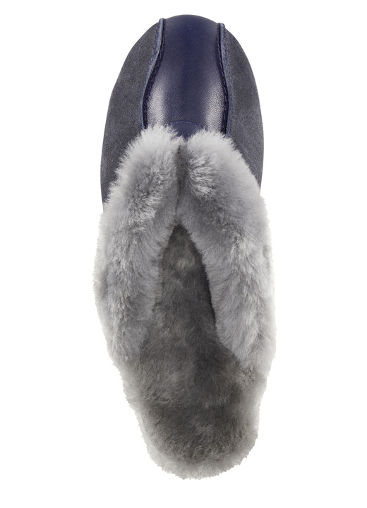 Hausschuhe - ELENA EDEN Pantoffel mit echtem Lammfellfutter, in Größe 036 bis 043, in Farbe MARINE-HELLGRAU Ansicht 2