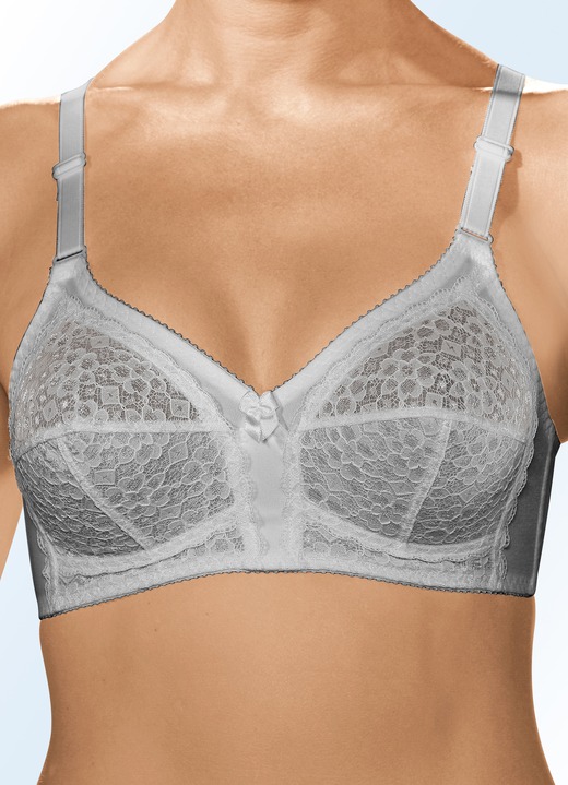 Damenwäsche - Format BH mit unterlegten Spitzencups, in Größe 075 bis 110, in Cup B, in Farbe SILBERGRAU