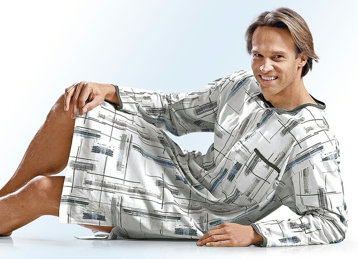 Nachthemden - Nachthemd mit Knopfleiste und Alloverdessin, langarm, in Größe 048 bis 068, in Farbe ECRU-OLIV Ansicht 2