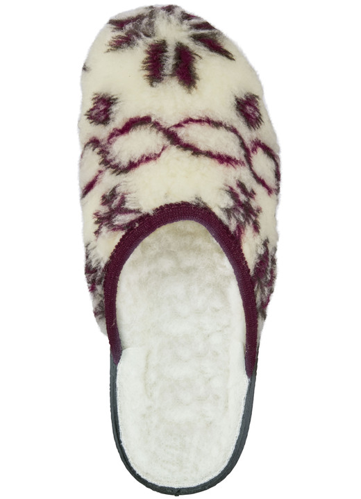 Hausschuhe - Pantoffel aus bedrucktem Plüschmaterial, in Größe 036 bis 043, in Farbe ECRU-BLAU Ansicht 5