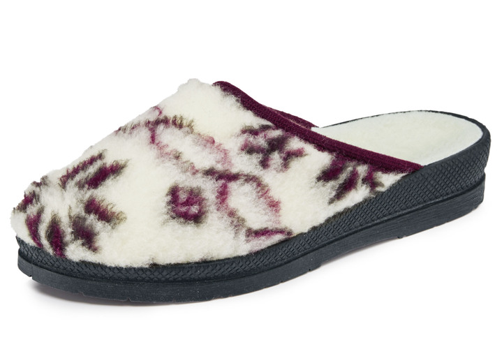 Hausschuhe - Pantoffel aus bedrucktem Plüschmaterial, in Größe 036 bis 043, in Farbe ECRU-BLAU Ansicht 4