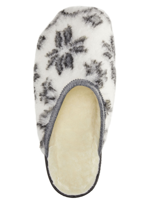 Hausschuhe - Pantoffel aus bedrucktem Plüschmaterial, in Größe 036 bis 043, in Farbe ECRU-BLAU Ansicht 8