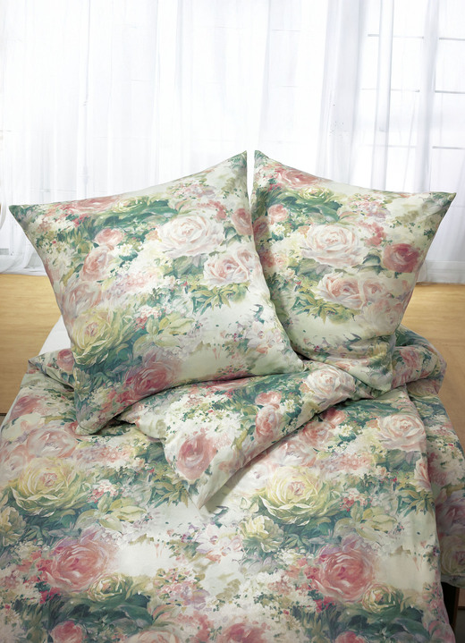 Bettwäschegarnituren - Bettwäsche-Garnitur in verschiedene Qualitäten, in Größe 012 (80/80 cm + 135/200 cm) bis 121 (Kissenhülle, 40x80 cm), in Farbe ROSÉ-GRÜN Ansicht 1