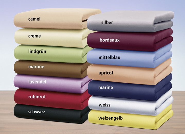 Spannbetttücher - Edel-Jersey-Spannbetttuch mit Elasthan, in Größe 133 (1x 90–120/190–220 cm, Matratzenhöhe 18–35 cm) bis 938 (1x 180–200/200–220 cm, für Topperhöhe 4–10 cm), in Farbe MITTELBLAU, in Ausführung Edel-Jersey-Stretch Deluxe Ansicht 2