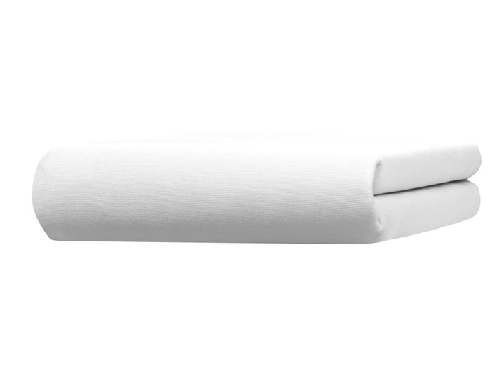 Spannbetttücher - Edel-Jersey-Spannbetttuch mit Elasthan, in Größe 133 (1x 90–120/190–220 cm, Matratzenhöhe 18–35 cm) bis 938 (1x 180–200/200–220 cm, für Topperhöhe 4–10 cm), in Farbe MITTELBLAU, in Ausführung Edel-Jersey-Stretch Deluxe Ansicht 11