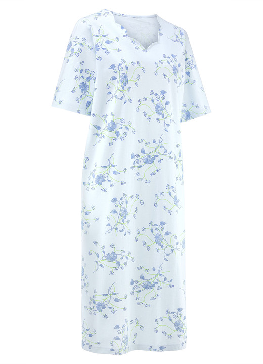 Kurzarm - Nachthemd, Kurzarm mit V-Ausschnitt Ansicht 2 Kurzarm - Nachthemd, Kurzarm mit V-Ausschnitt, in Größe 038 bis 060, in Farbe HELLBLAU-BUNT Ansicht 2