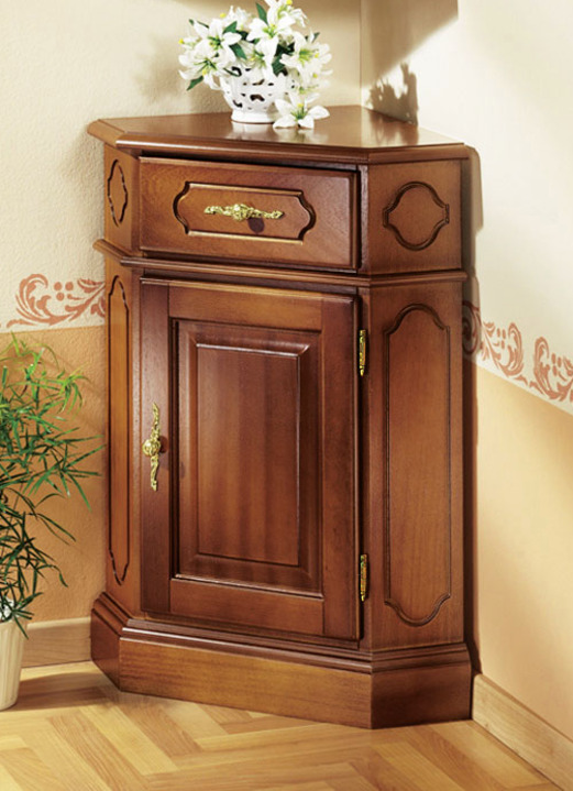Möbel - Eck-Kommode mit eleganten, goldfarbenen Metallgriffen, in Farbe KIRSCHBAUM Ansicht 2