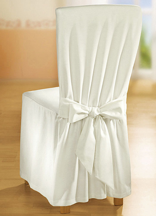 Sessel- & Sofaüberwürfe - Elegante Stuhlhusse mit Bindebändern Ansicht 4 Sessel- & Sofaüberwürfe - Elegante Stuhlhusse mit Bindebändern, in Größe 106 (Stuhlhusse) bis 112 (Stuhlhusse, 2er-Set), in Farbe SILBER Ansicht 4