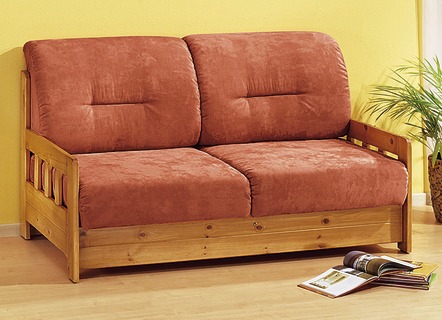 Schlafsofas - Verwandlungssofa aus massiver Kiefer – Farbe TERRA – Ansicht  Schlafsofas - Verwandlungssofa aus massiver Kiefer, in Farbe BRAUN, in Ausführung Verwandlungssofa – Farbe TERRA – Ansicht