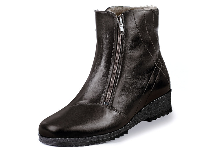 - Stiefelette mit zwei seitlichen Reißverschlüssen, in Größe 036 bis 042, in Farbe MOKKA