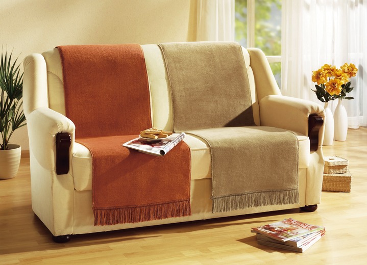 Sessel- & Sofaüberwürfe - Wohndecke und Sesselschoner mit Fransenabschluss Ansicht 8 Sessel- & Sofaüberwürfe - Wohndecke und Sesselschoner mit Fransenabschluss, in Größe 102 (Sesselschoner, 50x200 cm) bis 325 (Sparset, 3-teilig), in Farbe GRÜN Ansicht 8
