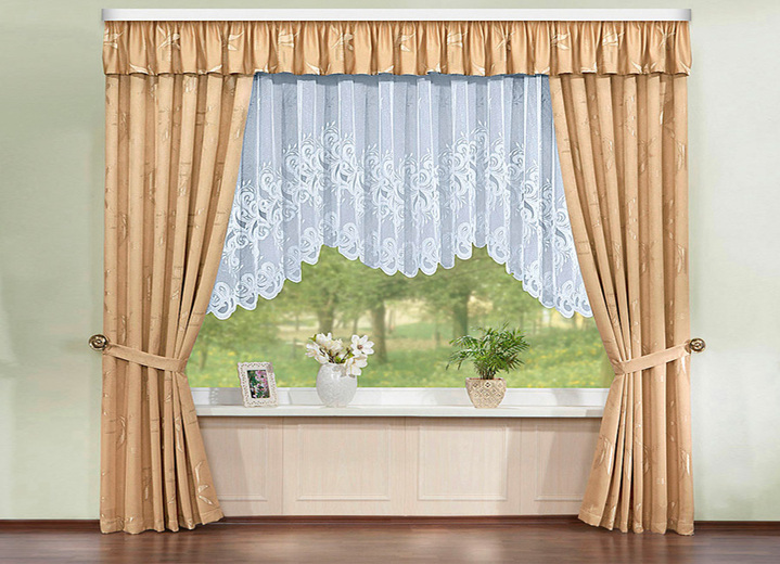 Klassisch - Übergardinen-Garnitur mit Universalschienenband, in Größe 363 (H150xB130 cm) bis 899 (2er-Pack Raffhalter, 80 cm), in Farbe BRAUN Ansicht 5