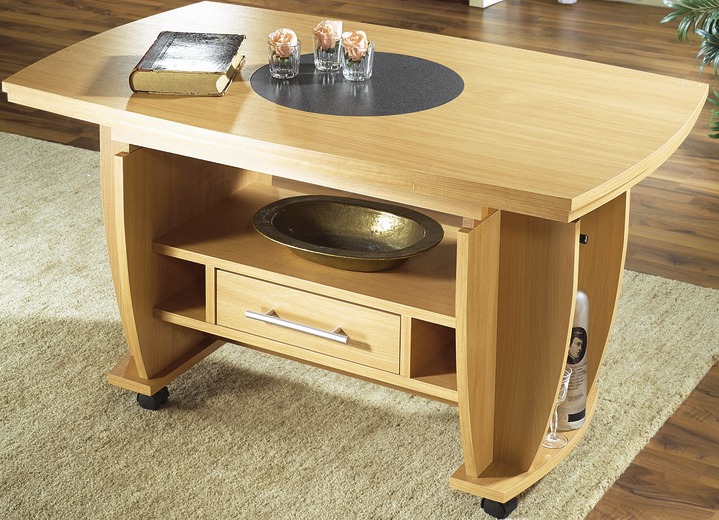 Couchtische - Couchtisch auf Rollen mit Stein-Optik-Einlage Ansicht 2 Couchtische - Couchtisch auf Rollen mit Stein-Optik-Einlage, in Farbe ZWETSCHGE, in Ausführung Feste Platte Ansicht 2