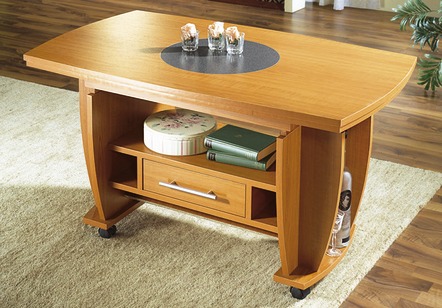 Couchtische - Couchtisch auf Rollen mit Stein-Optik-Einlage – Farbe KIRSCHE Couchtische - Couchtisch auf Rollen mit Stein-Optik-Einlage, in Farbe ZWETSCHGE, in Ausführung Feste Platte