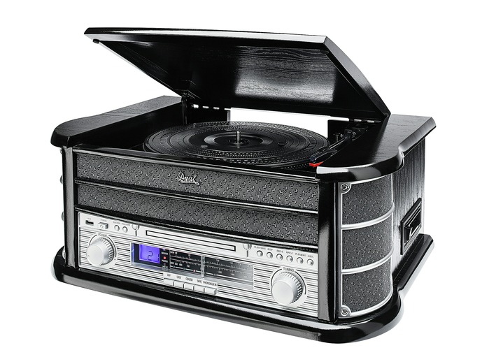 Nostalgiegeräte - Nostalgie-Stereoanlage mit MP3-Direktaufnahmefunktion, in Farbe SCHWARZ Ansicht 1