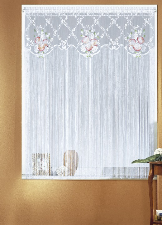 Klassisch - Fadenstore mit Bordüre, in Größe 137 (H125xB150 cm) bis 270 (H245xB150 cm), in Farbe WEISS-WEISS Ansicht 2