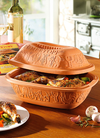 Bräter & Auflaufformen - Römertopf mit Kochbuch, in Farbe TERRACOTTA, in Ausführung Bräter für 2 Personen