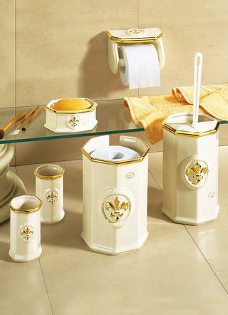 Badezimmeraccessoires - Handbemalte Badezimmeraccessoires aus glasierter Keramik, in Farbe CREME-GOLD, in Ausführung Seifenschale – Farbe CREME-GOLD – Ansicht 