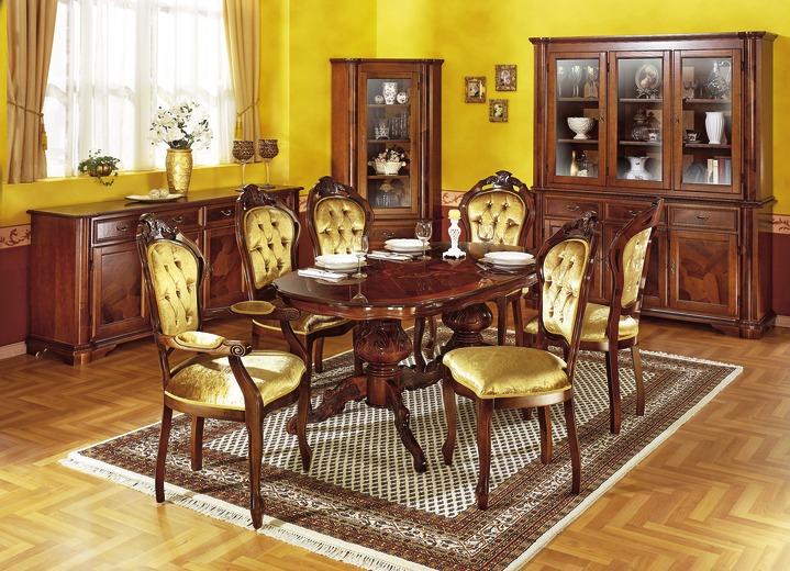 Möbel - Esszimmer-Möbel mit Wurzelholzfurnier, in Farbe NUSSBAUM, in Ausführung Eck-Vitrine Ansicht 1