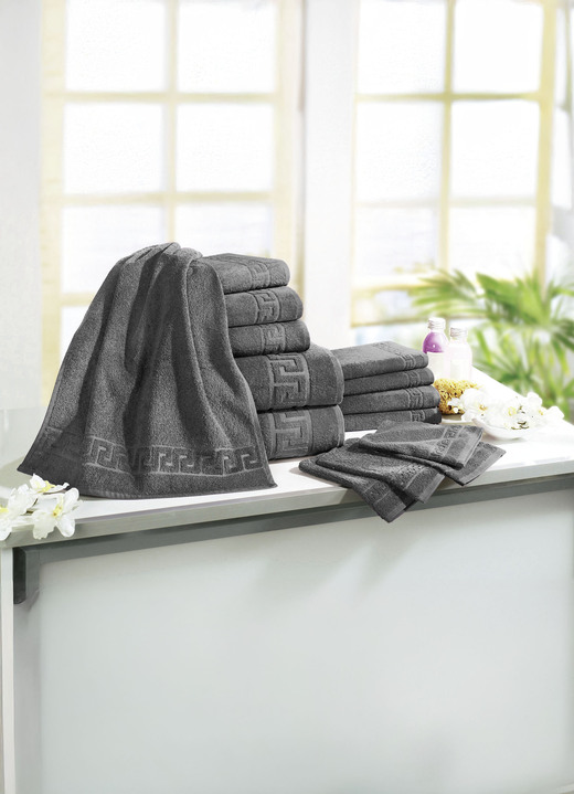 Handtücher - Frottierserie mit Mäander-Jacquard-Struktur, in Größe 200 (1 Handtuch, 50/ 90 cm) bis 208 (Sparset, 14-teilig), in Farbe BLAU Ansicht 8