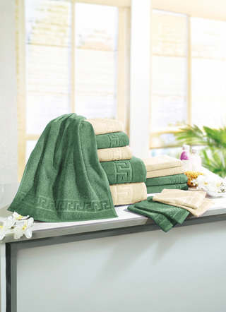 Handtücher - Frottierserie mit Mäander-Jacquard-Struktur, in Größe 200 (1 Handtuch, 50/ 90 cm) bis 208 (Sparset, 14-teilig), in Farbe BLAU