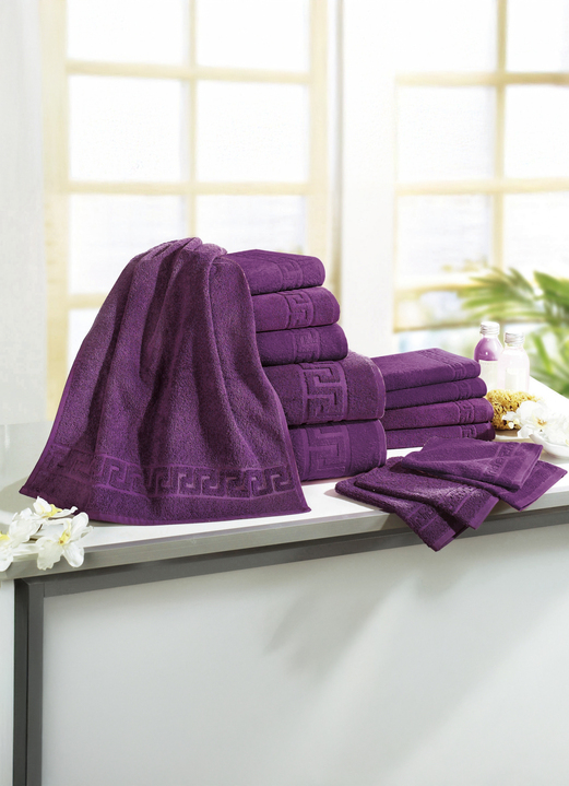 Handtücher - Frottierserie mit Mäander-Jacquard-Struktur, in Größe 200 (1 Handtuch, 50/ 90 cm) bis 208 (Sparset, 14-teilig), in Farbe BLAU Ansicht 7