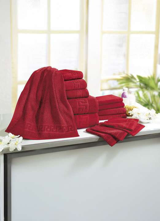 Handtücher - Frottierserie mit Mäander-Jacquard-Struktur, in Größe 200 (1 Handtuch, 50/ 90 cm) bis 208 (Sparset, 14-teilig), in Farbe BLAU Ansicht 6