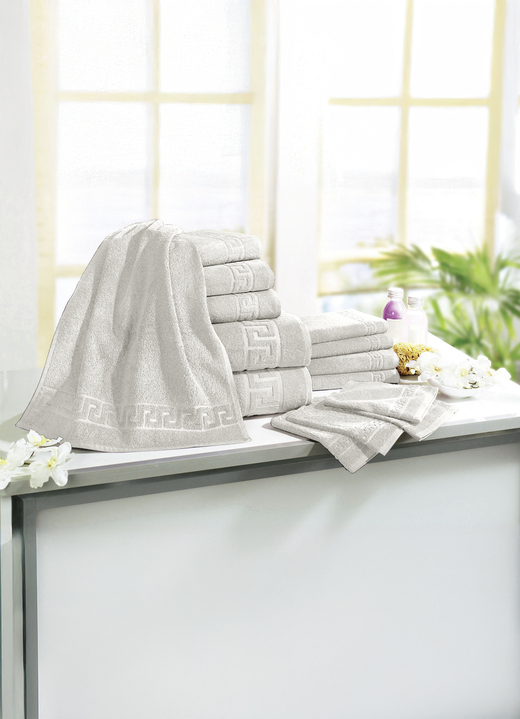 Handtücher - Frottierserie mit Mäander-Jacquard-Struktur, in Größe 200 (1 Handtuch, 50/ 90 cm) bis 208 (Sparset, 14-teilig), in Farbe BLAU Ansicht 10