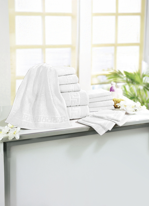 Handtücher - Frottierserie mit Mäander-Jacquard-Struktur, in Größe 200 (1 Handtuch, 50/ 90 cm) bis 208 (Sparset, 14-teilig), in Farbe BLAU Ansicht 11