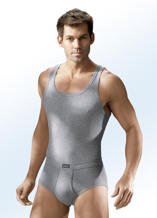 Slips & Unterhosen - Viererpack Slips aus Feinripp mit Eingriff, uni bunt, in Größe 005 bis 013, in Farbe 2X STEINGRAU MELIERT, 2X JEANSBLAU MELIERT Ansicht 2