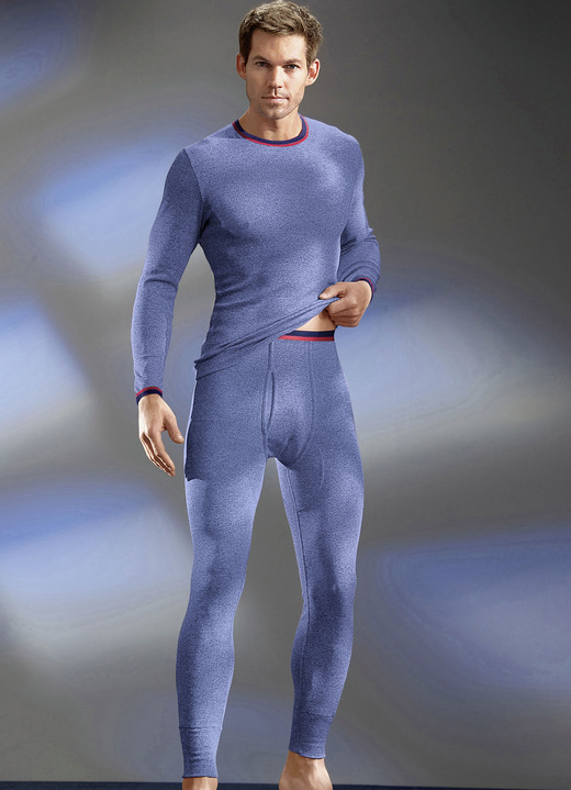 Herren - Permatherm Zweierpack Unterhosen, lang, Winterwäsche, in Größe 004 bis 009, in Farbe 1X JEANSBLAU MELIERT, 1X ANTHRAZIT MELIERT Ansicht 2