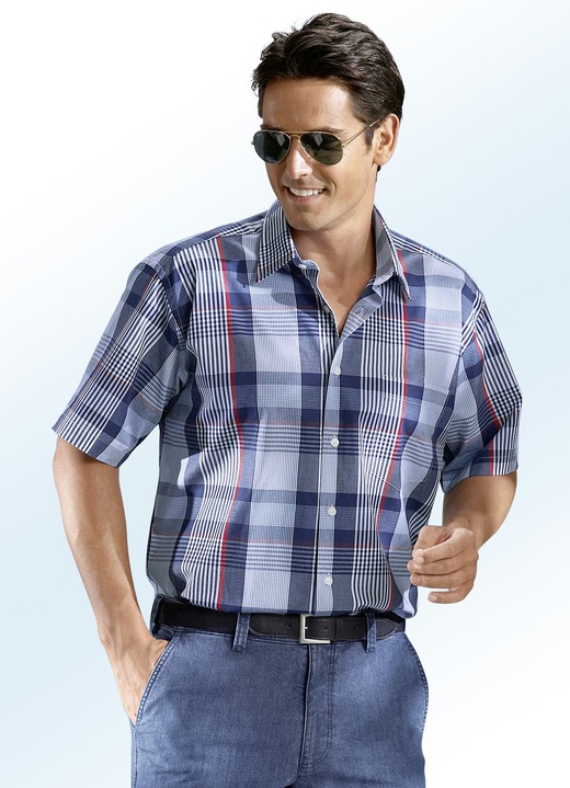Freizeithemden - Kariertes Hemd mit Rückenpasse, in Größe 3XL (47/48) bis XXL (45/46), in Farbe MARINE-BLAU-WEINROT-WEISS KARIERT